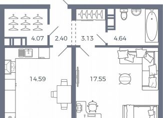 Продам 1-ком. квартиру, 46.4 м2, село Николаевка