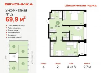 Продается двухкомнатная квартира, 69.9 м2, Екатеринбург, ЖК Шишимская Горка, Благодатская улица