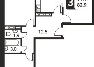 Продажа трехкомнатной квартиры, 82.9 м2, посёлок Развилка, жилой комплекс Три Квартала, к12, ЖК Три Квартала