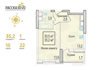 Продаю 1-ком. квартиру, 35.2 м2, поселение Внуковское, бульвар Андрея Тарковского, 11, ЖК Рассказово