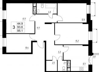 Продажа 3-комнатной квартиры, 93.6 м2, деревня Сабурово, Рождественская улица, 2, ЖК Митино О2