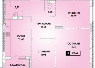 3-ком. квартира на продажу, 69.4 м2, Краснодар, микрорайон Достояние