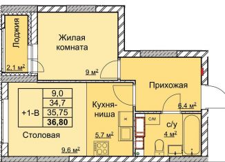 Продам 1-комнатную квартиру, 35.8 м2, Нижний Новгород, переулок Профинтерна, метро Заречная