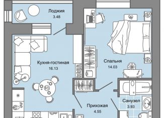 1-комнатная квартира на продажу, 40 м2, Ульяновск, ЖК Дивный Сад, жилой комплекс Дивный Сад, 1