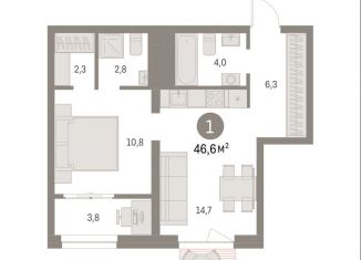 Продам 1-комнатную квартиру, 46.6 м2, Московская область, жилой комплекс Первый Квартал, 5