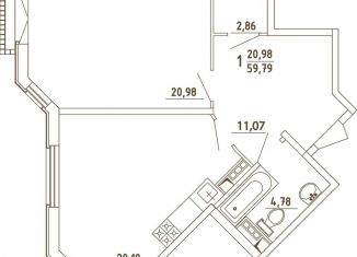 Продам 1-комнатную квартиру, 59.6 м2, деревня Бородки, Парковая улица, 1, ЖК Грибовский Лес