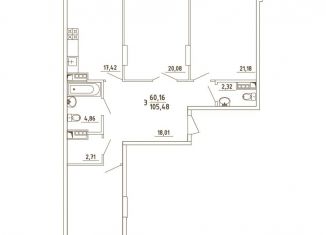 Продаю трехкомнатную квартиру, 105.5 м2, деревня Бородки, Парковая улица, 1