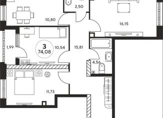 Продаю 3-ком. квартиру, 76 м2, Ростов-на-Дону, Ашхабадский переулок, 2/46, ЖК Ленина, 46