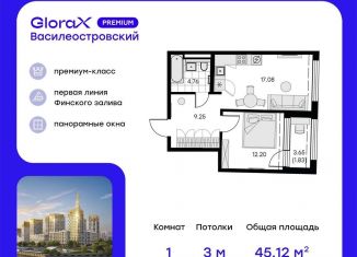 Продается однокомнатная квартира, 45.1 м2, Санкт-Петербург, метро Приморская