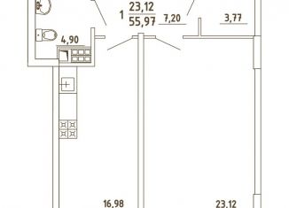 Продается однокомнатная квартира, 56 м2, деревня Бородки, Парковая улица, 1