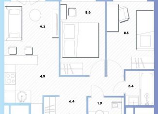 Продам 2-ком. квартиру, 41.5 м2, Москва, Окская улица, 7А, метро Окская