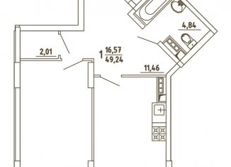 Продажа 1-ком. квартиры, 49.3 м2, деревня Бородки, Парковая улица, 1