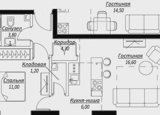 Однокомнатная квартира на продажу, 53.4 м2, Москва, жилой комплекс Слава, к1, метро Белорусская