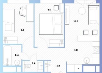 Двухкомнатная квартира на продажу, 41.2 м2, Москва, Окская улица, 7А, метро Окская