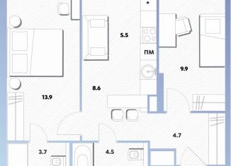 Двухкомнатная квартира на продажу, 51.2 м2, Москва, Окская улица, 7А, метро Окская