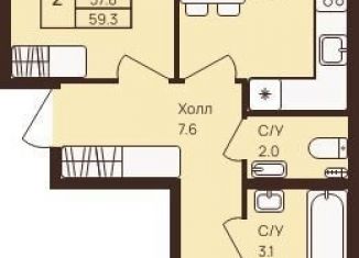 2-комнатная квартира на продажу, 59.3 м2, деревня Новое Девяткино, ЖК Девяткино