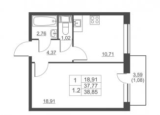 Продается 1-комнатная квартира, 38.9 м2, городской посёлок имени Свердлова, ЖК Невские Панорамы