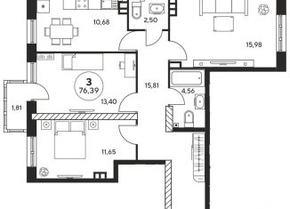 Продается 3-комнатная квартира, 76.4 м2, Ростов-на-Дону, Ашхабадский переулок, 2/46, ЖК Ленина, 46