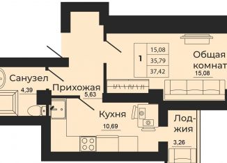 Продается 1-комнатная квартира, 37.4 м2, Ростовская область, улица 1-й Пятилетки, 2