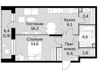 Продается двухкомнатная квартира, 55.1 м2, деревня Бородино, Малая Бородинская улица, 1к7