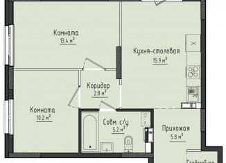 Двухкомнатная квартира на продажу, 54.7 м2, село Первомайский