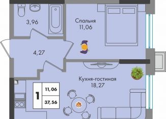 Продам однокомнатную квартиру, 37.6 м2, Краснодар, улица имени Генерала Брусилова, 5лит1.1