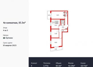 Продается трехкомнатная квартира, 83.3 м2, Санкт-Петербург, ЖК Зелёный Квартал, Пулковское шоссе, 71к12