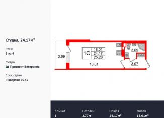 Продается квартира студия, 24.2 м2, Санкт-Петербург, ЖК Солнечный Город. Резиденции, улица Ивана Куликова, 12