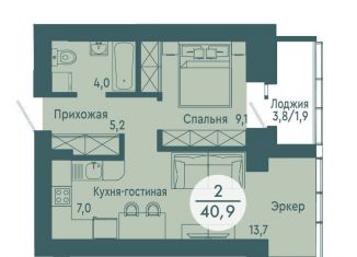 Продается 2-ком. квартира, 40.9 м2, Красноярск, ЖК Скандис озеро, улица Авиаторов, 34