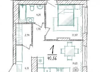 Продаю 1-ком. квартиру, 40.9 м2, Тюмень, Калининский округ