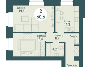 Продается 2-комнатная квартира, 60.6 м2, Красноярский край, улица Авиаторов, 34