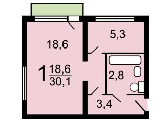 Продается 1-комнатная квартира, 30.1 м2, Одинцово, Союзная улица, 32Б