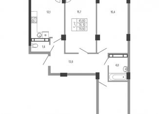 Продажа трехкомнатной квартиры, 79.9 м2, Краснодар, Прикубанский округ