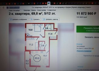 Продаю 2-комнатную квартиру, 70 м2, поселок Бугры, ЖК Энфилд