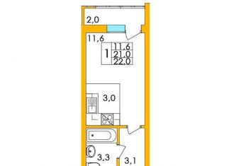 Продается 1-ком. квартира, 23.1 м2, Уфа, ЖК Акварель, улица Лётчика Кобелева, 3/1