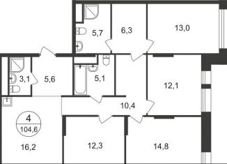 Продам четырехкомнатную квартиру, 104.6 м2, Московский, 11-я фаза, к4