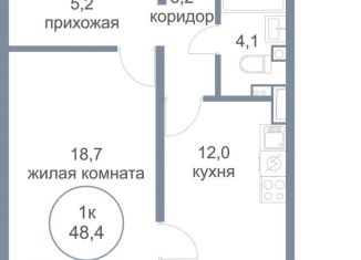 Продам 1-ком. квартиру, 48.4 м2, деревня Голубое, Парковый бульвар, 2к1