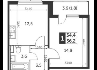 Продам 1-комнатную квартиру, 36.2 м2, Люберцы, ЖК 1-й Лермонтовский, Рождественская улица, 4