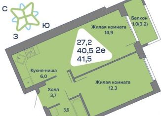 Продам 2-комнатную квартиру, 41.5 м2, село Култаево