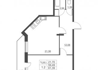 Продажа 1-комнатной квартиры, 61.4 м2, городской посёлок имени Свердлова, ЖК Невские Панорамы