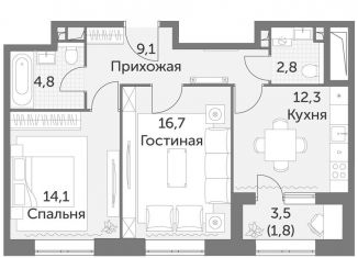 Двухкомнатная квартира на продажу, 61.6 м2, Москва, ЖК Режиссёр