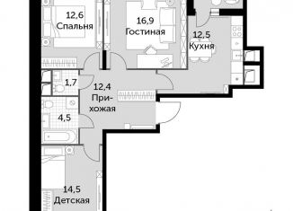 Трехкомнатная квартира на продажу, 76.6 м2, посёлок Развилка, ЖК Римский, Римский проезд, 7