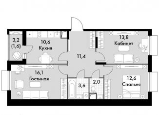 Продается 3-ком. квартира, 71.7 м2, посёлок Развилка, ЖК Римский