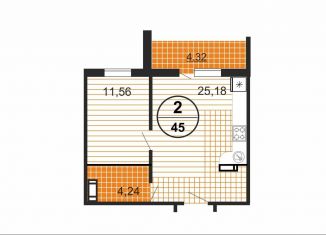 Продам 2-ком. квартиру, 45.3 м2, посёлок Западный