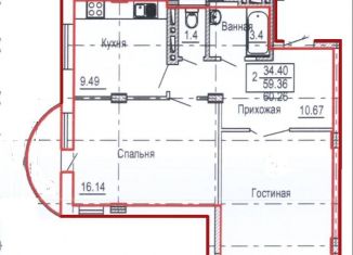 Продам 2-ком. квартиру, 60.3 м2, Калининградская область