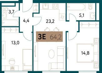 Продам трехкомнатную квартиру, 64.1 м2, Москва, Винницкая улица, 8к1, ЖК Настоящее