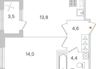 1-комнатная квартира на продажу, 38.6 м2, Пушкин