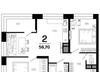 Продаю двухкомнатную квартиру, 56.7 м2, Рязань