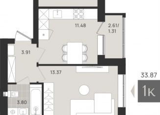 Продам 1-комнатную квартиру, 33.9 м2, Калининградская область