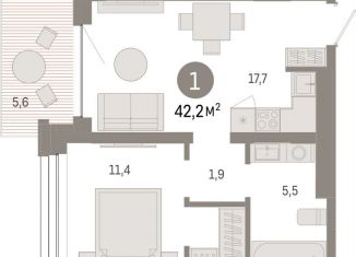 Продается однокомнатная квартира, 42.2 м2, Тюмень, Центральный округ